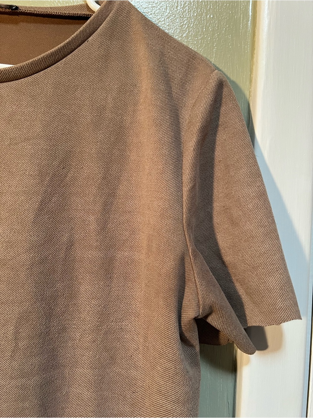 Zara Women’s Size Large Short Sleeve Shift Dress Tan Brown Sweatshirt Crewneck - Picture 6 of 10
